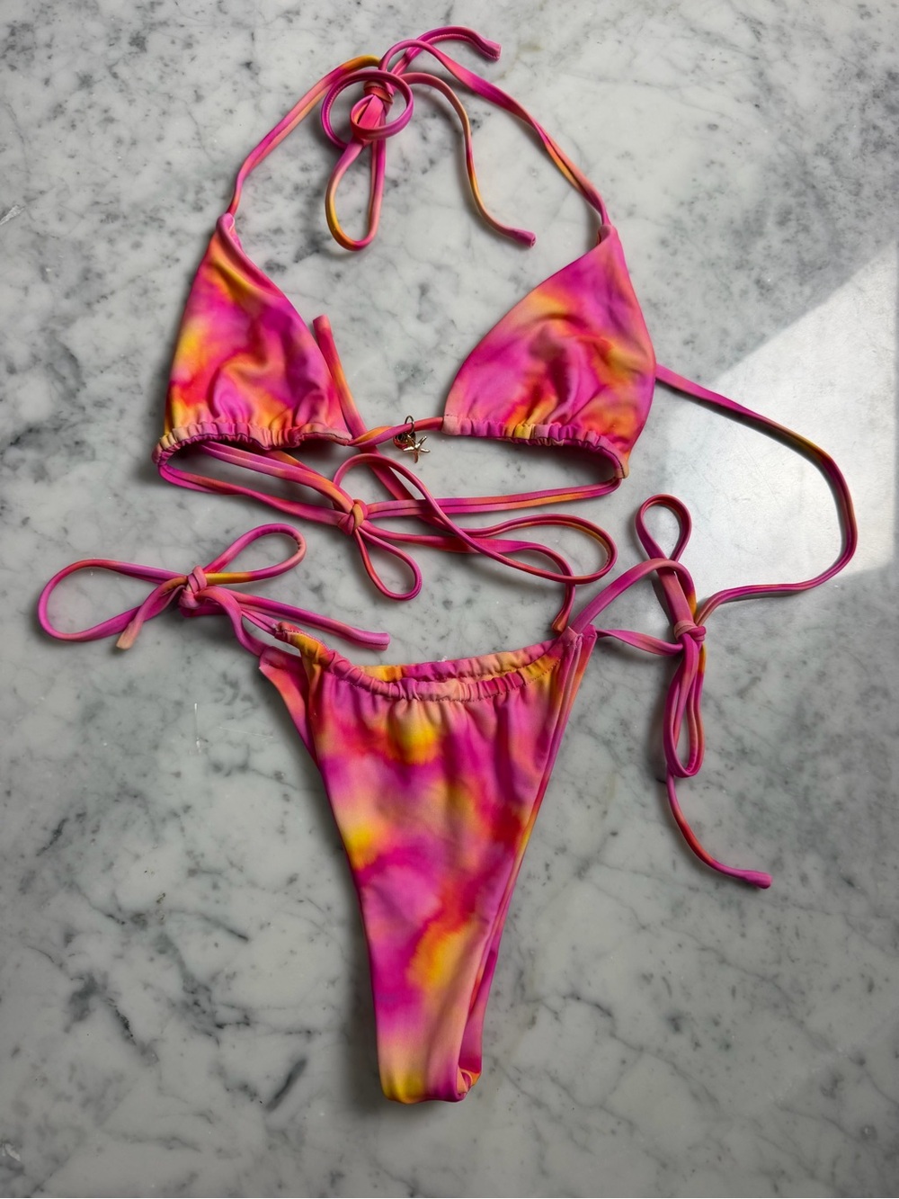 Pink & Yellow Tie-Dye String Bikini